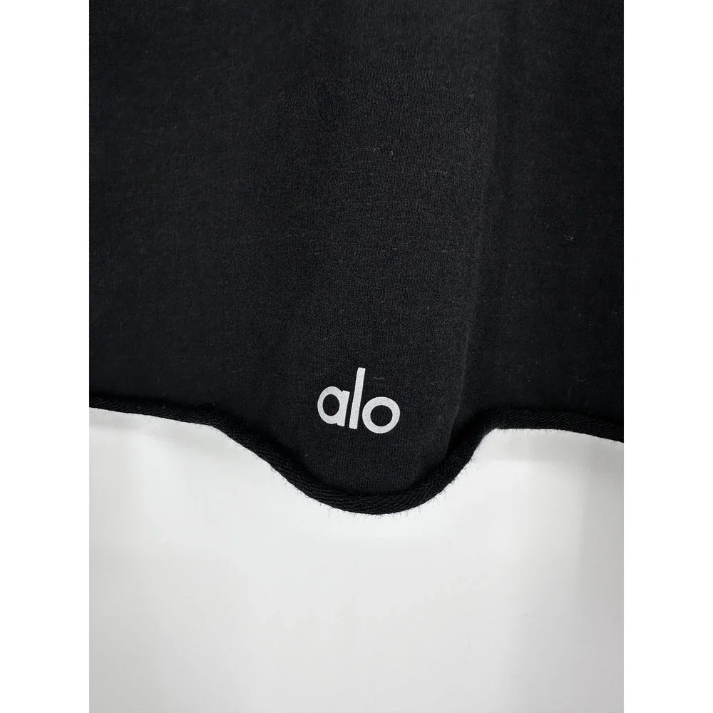 Alo Yoga Double Take Pullover Black Ultra Cropped Sweatshirt‎ XS Raglan Sleeves - Picture 7 of 9